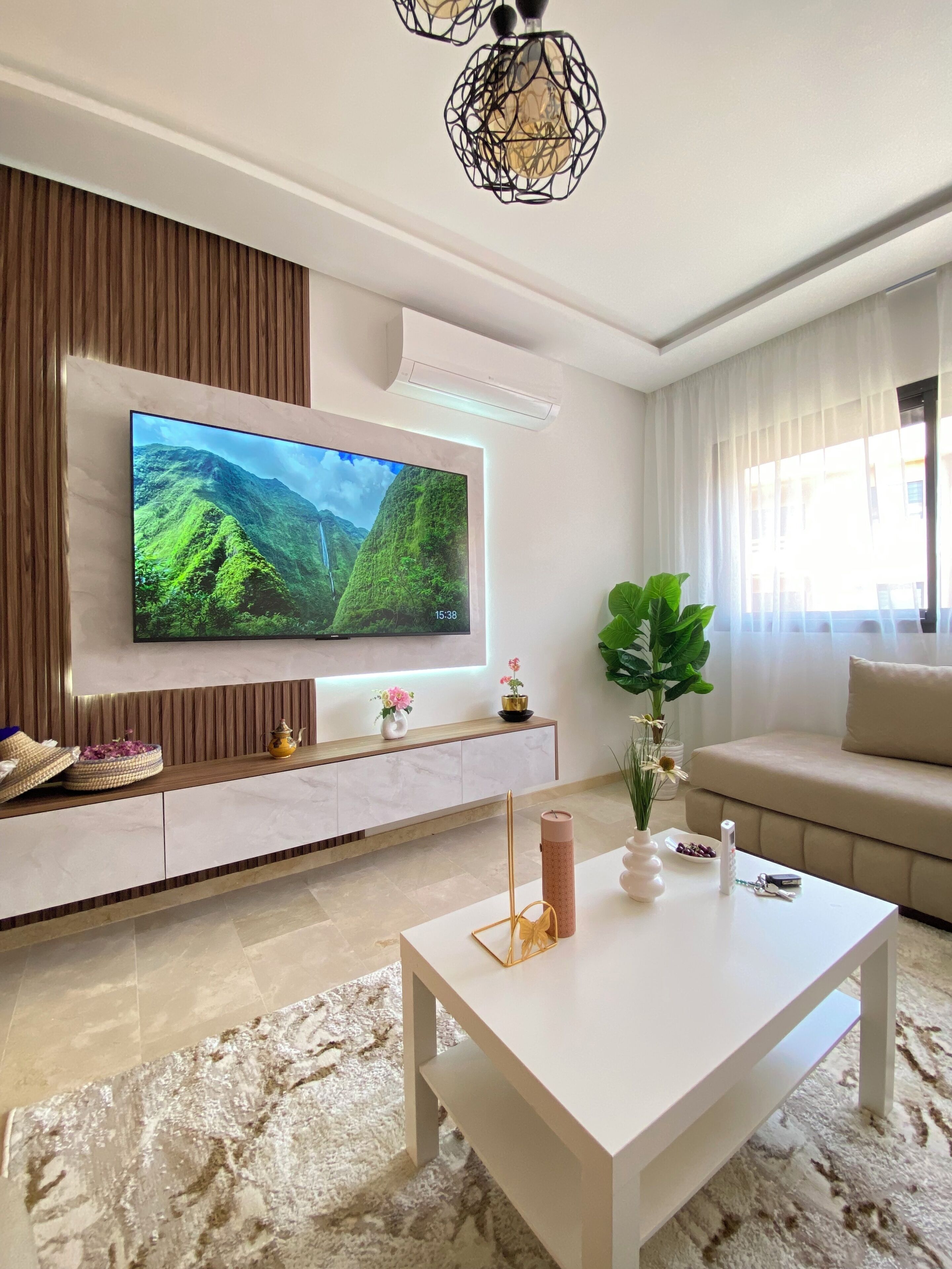 TV, fireplace