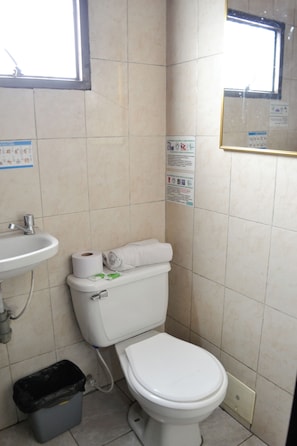 Ducha, toallas, jabón, papel higiénico