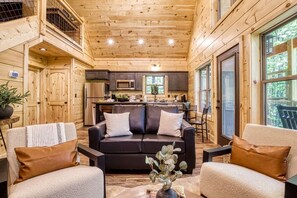 TV, fireplace - Twilight Escape | Designer Cabin + Firepit & Views (Sevierville)