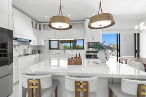 Fridge, microwave, oven, stovetop - Stylish Villa Near Grace Bay, Private Pool & BBQ (Long Bay Hills)