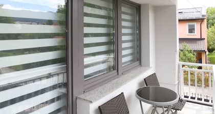 Modern large apartment with 3 bedrooms and free private parking.