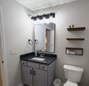 Hair dryer, towels, toilet paper