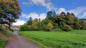 A rural pathway leading to a house surrounded by trees and greenery. - In the heart of nature - Gîtes 15 people (Windstein)