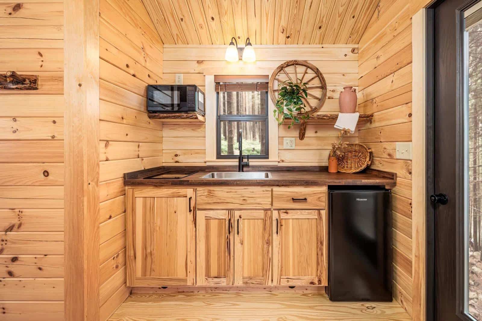 Fridge, stovetop, electric kettle, toaster