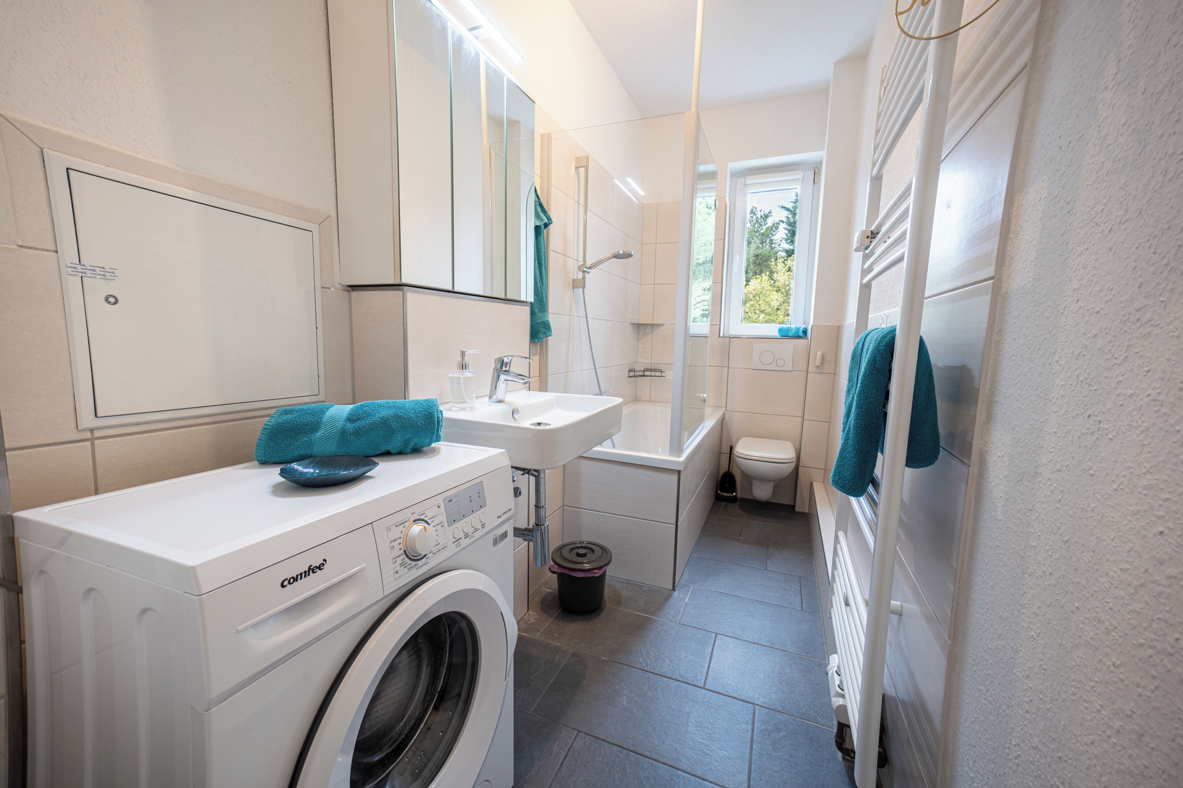 Hair dryer, towels