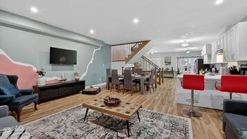 TV, foosball, offices