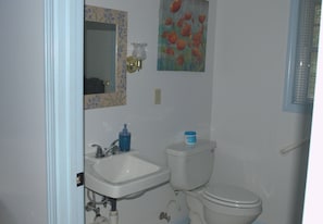 Douche, séchoir à cheveux, serviettes fournies, shampooing
