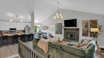 Smart TV, fireplace, video games, foosball