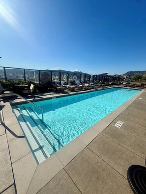 Pool - Stunning Hollywood Views: 2BR Steps from Walk of Fame + Rooftop (Los Angeles)