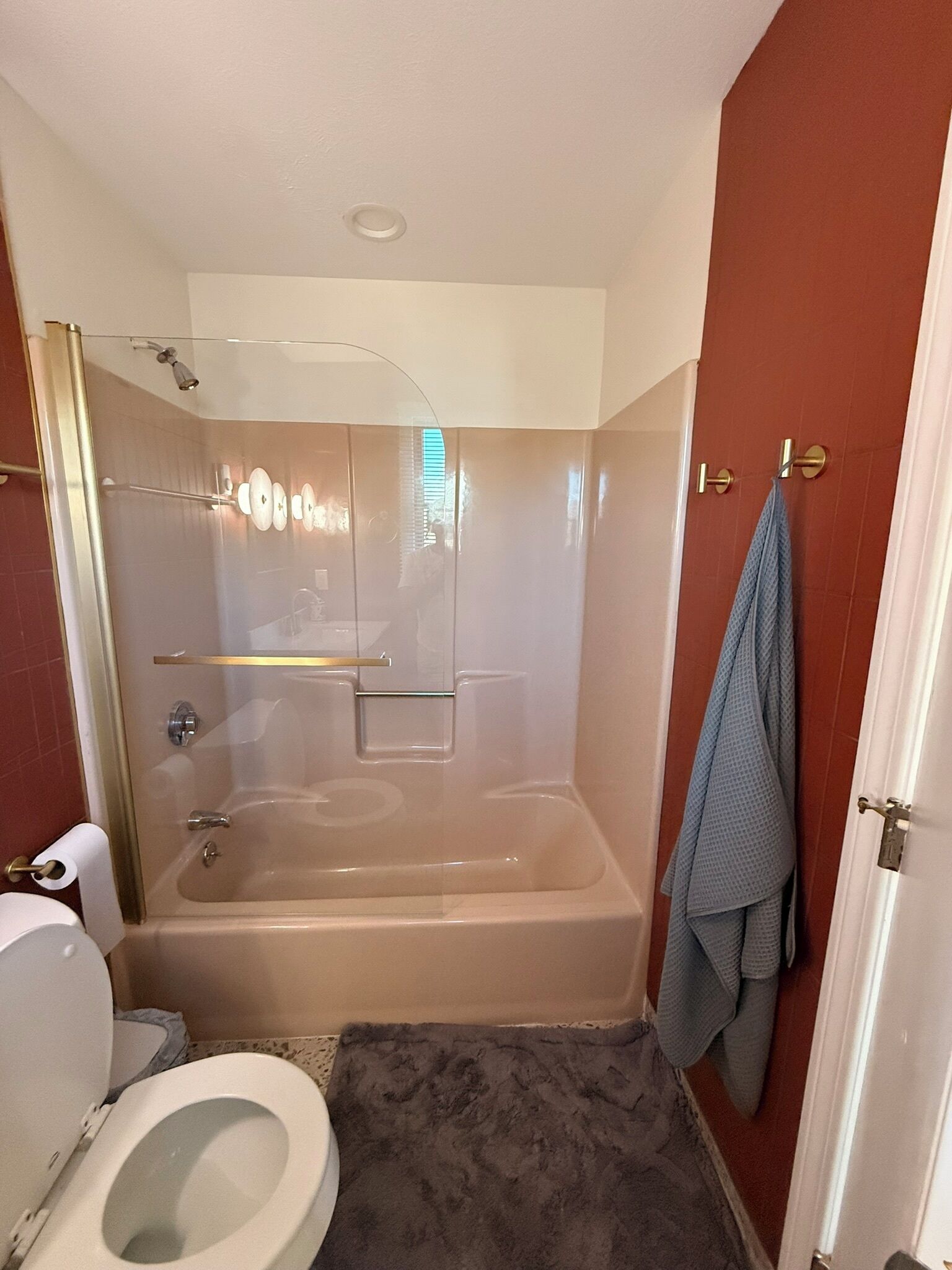 Shower, towels, toilet paper