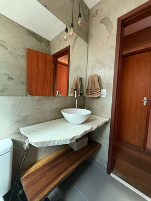Shower, towels, toilet paper