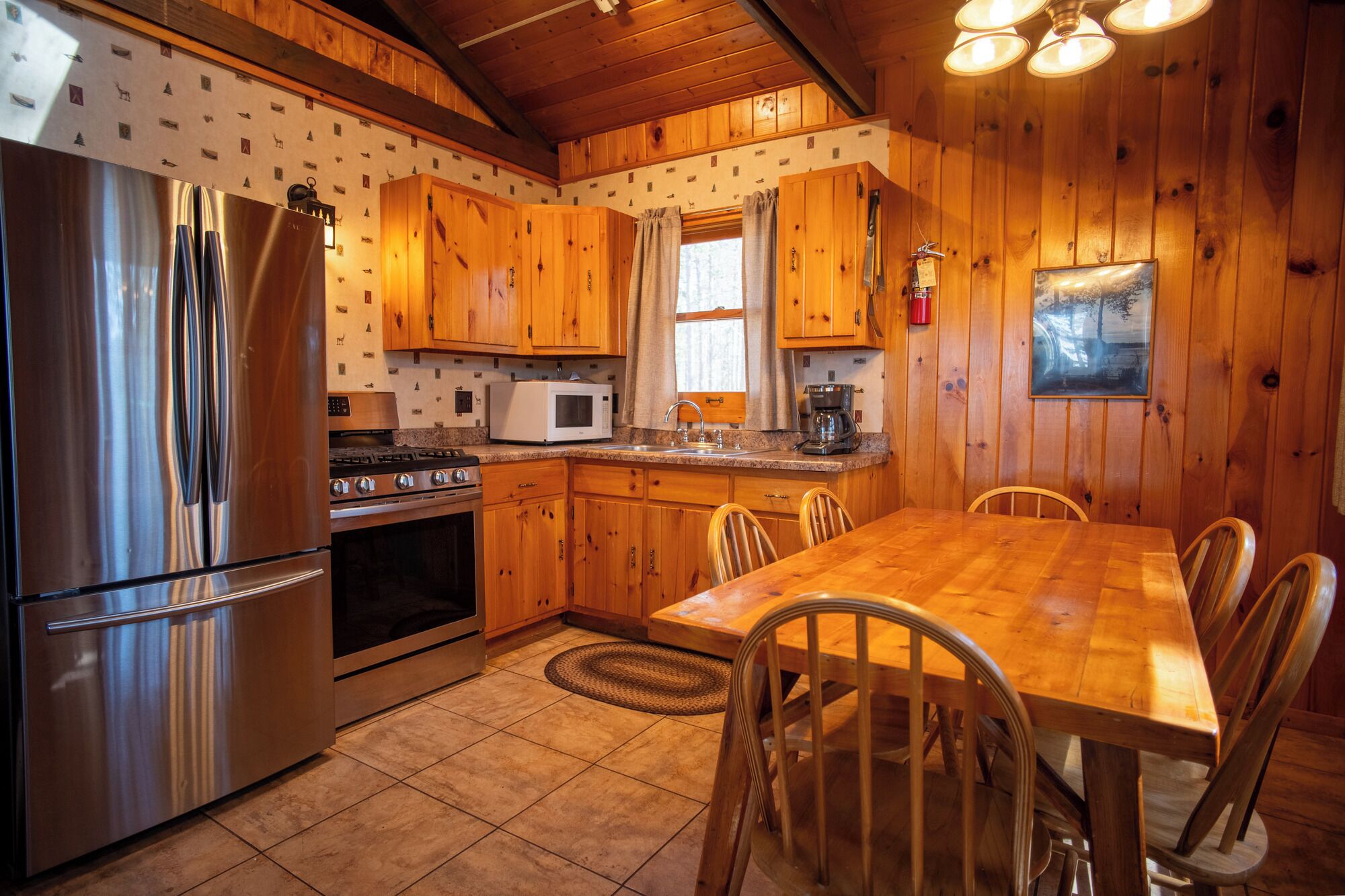 Fridge, microwave, cookware/dishes/utensils