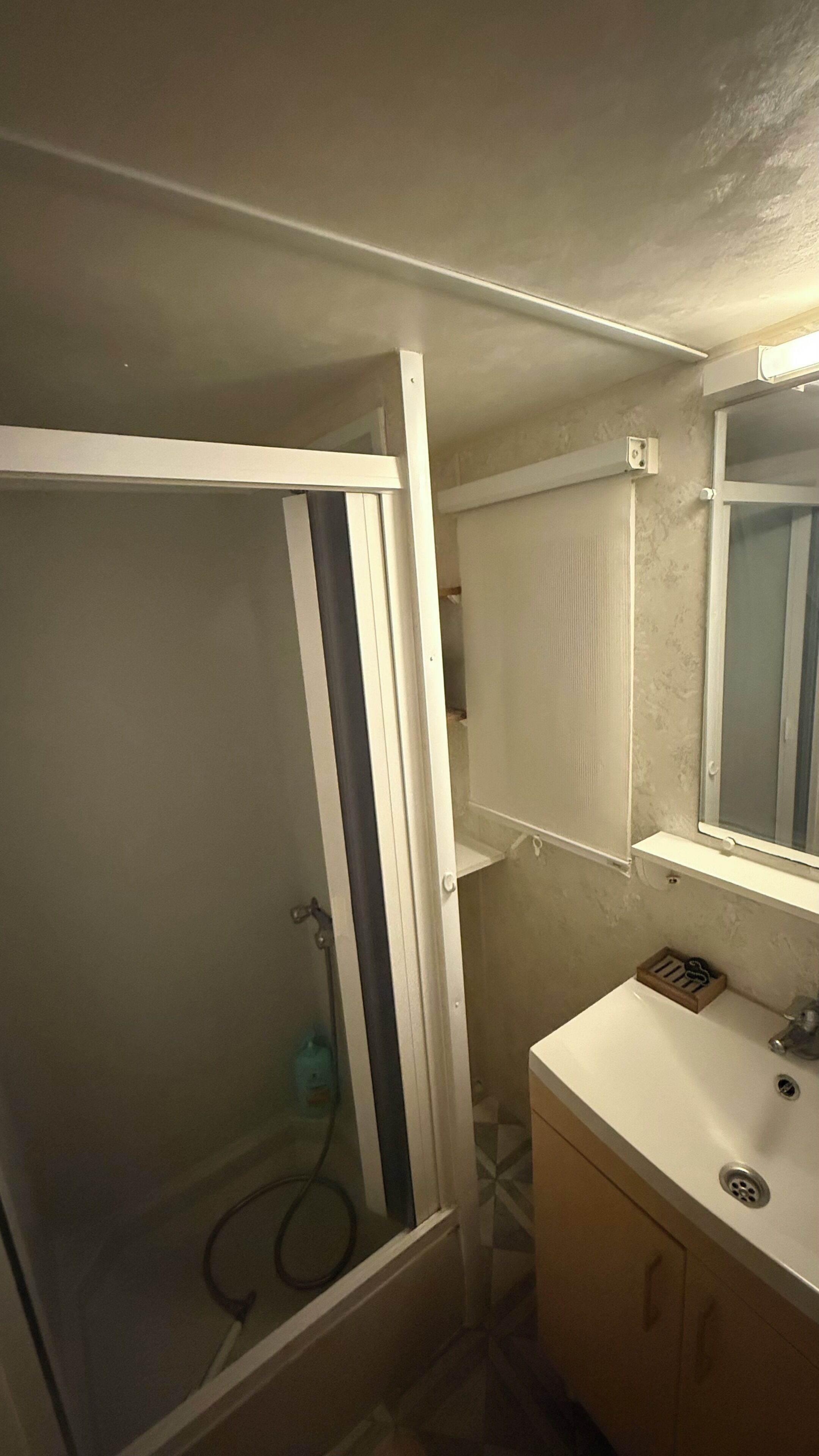 Shower, hair dryer, towels, toilet paper