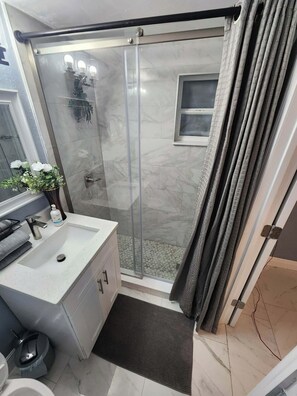 Shower, hair dryer, towels, soap - Water front 2/2 home with AC and Hot tub in charming Hudson (Hudson)