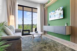 Apartment, 1 King-Bett und Schlafsofa, Poolzugang (The Towers F210) | Wohnbereich