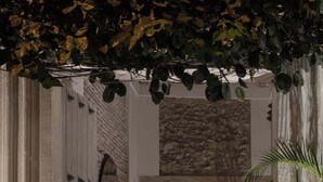 A staircase with a stone wall and a green plant wall at the top. - NOK Luxury Colonial Villa 6BR With Pool, Staff & Breakfast at Getsemani (Cartagena)