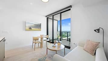 Appartamento, 1 letto king, accesso alla piscina, vista oceano (72 Living 1603) | Area soggiorno