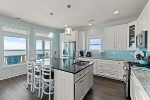 Fridge, microwave, oven, stovetop - Jolly Rogers: Oceanfront Paradise with Pool, Sleeps 20, 7 bed/ 5.5 bath and two kitchens! (Oak Island)