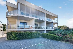 A modern multi-story building with balconies, labeled '141 The BLOCK Apartments.' - No#2 The Block Appartment (Victor Harbor)