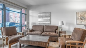 Deluxe Condo, 2 Bedrooms, Kitchen, Courtyard Area | Living area | 55-inch Smart TV with cable channels, streaming services - Playa del Sol Suite 435 (Kelowna)