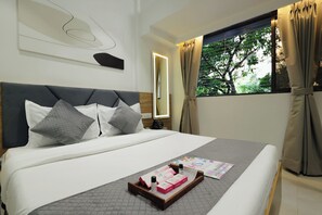 Premium-Doppelzimmer, Stadtblick | Bettwäsche aus ägyptischer Baumwolle, hochwertige Bettwaren