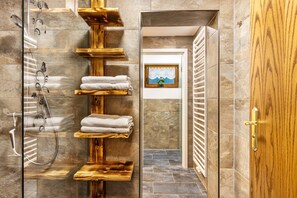 Shower, hair dryer, towels - Studio Apartment 'Gartenblick' with Wi-Fi (Königsfeld im Schwarzwald)