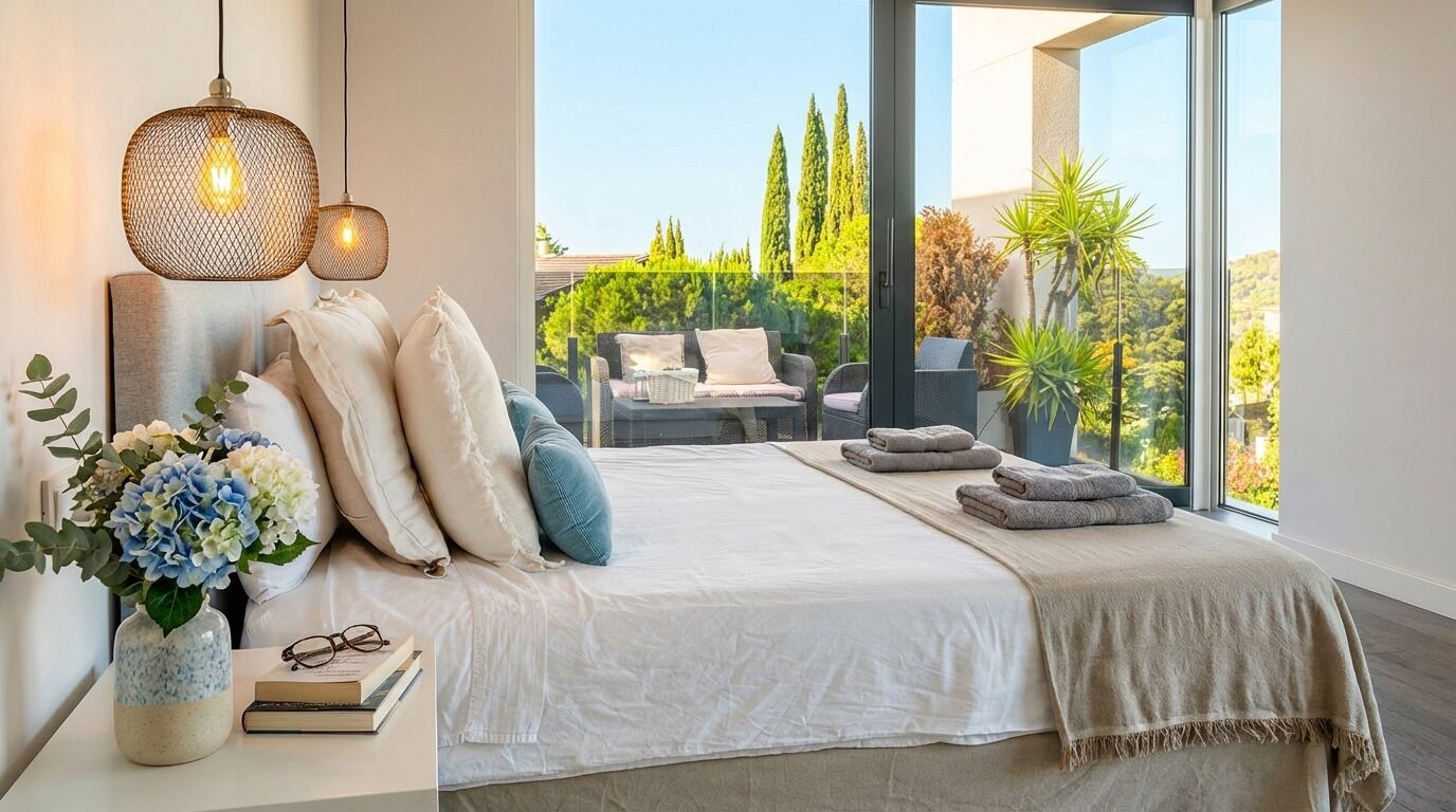 Tabla de planchar con plancha, cuna de viaje, wifi gratis y ropa de cama