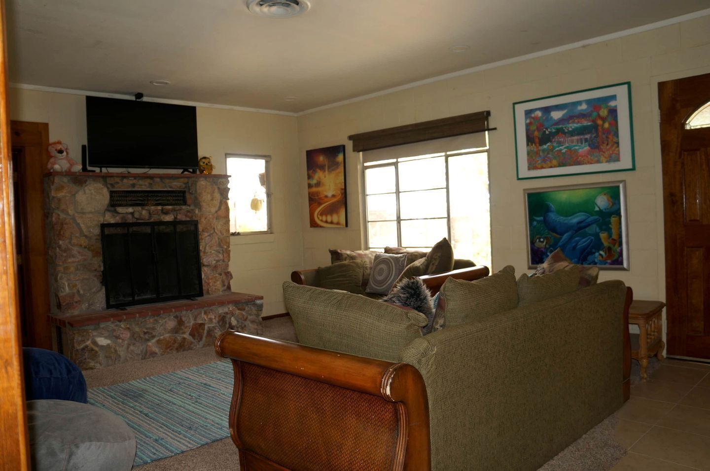 TV, fireplace