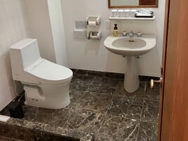 Ducha, secador de pelo, toallas, shampoo
