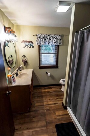 Jetted tub, hair dryer, towels, soap - Rustic, Pet Friendly Cabin near East Fork Lake, Olney, Illinois (Olney)