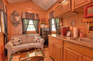 Living area - Tiny House for Two with Outdoor Tub near Great Smoky Mountains in Cherokee, North Carolina (Cherokee)