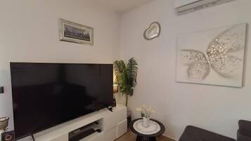 Smart-TV, Kamin, DVD-Player, Bücher