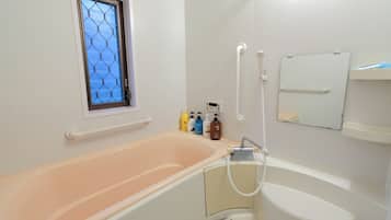 Hair dryer, bidet, towels, soap