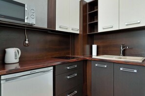 Kühlschrank, Mikrowelle, Herdplatte, Wasserkocher