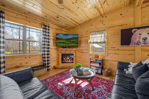 TV, fireplace - Fireworks view, half mile to Dollywood, Hot Tub, Firepit, Fully stocked Kitchen (Pigeon Forge)