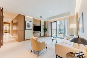 Luxury Apartment, 3 Bedrooms, Air conditioning, City View | Living area - PVH - Address Opera 3BR (Dubai)