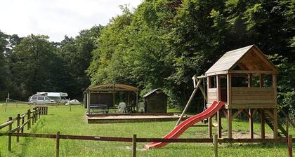Comfortable caravan in a green setting