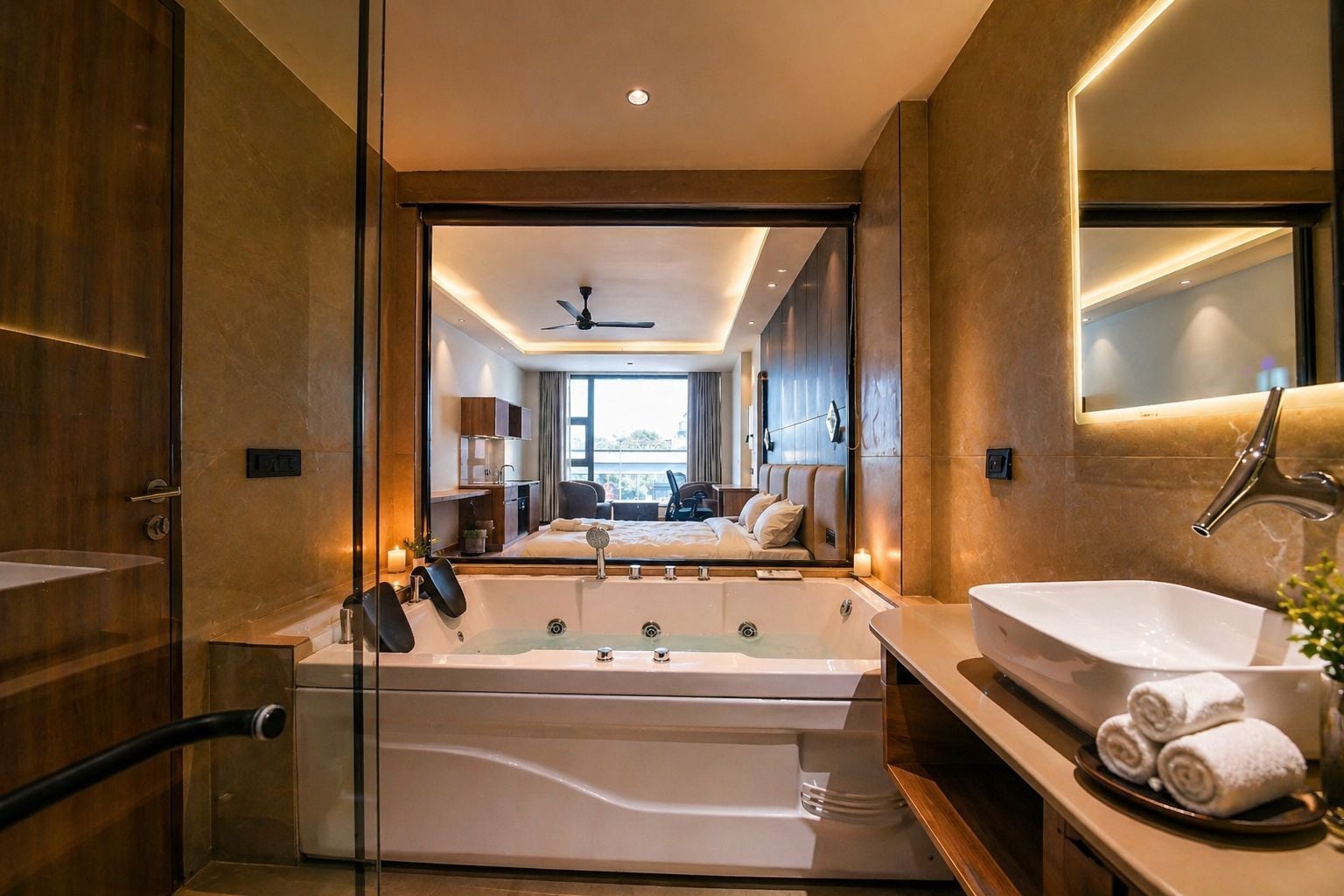 Luxury Room, City View | Bathroom | Slippers, towels, soap, shampoo