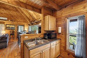 Fridge, microwave, oven, stovetop - Hot Tub + Fire Pit + Mountain Views + All-Wood Cabin | Near National Park (Townsend)