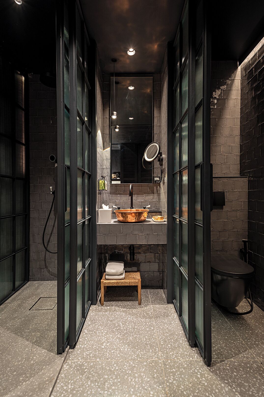 Shower, designer toiletries, hair dryer, bathrobes