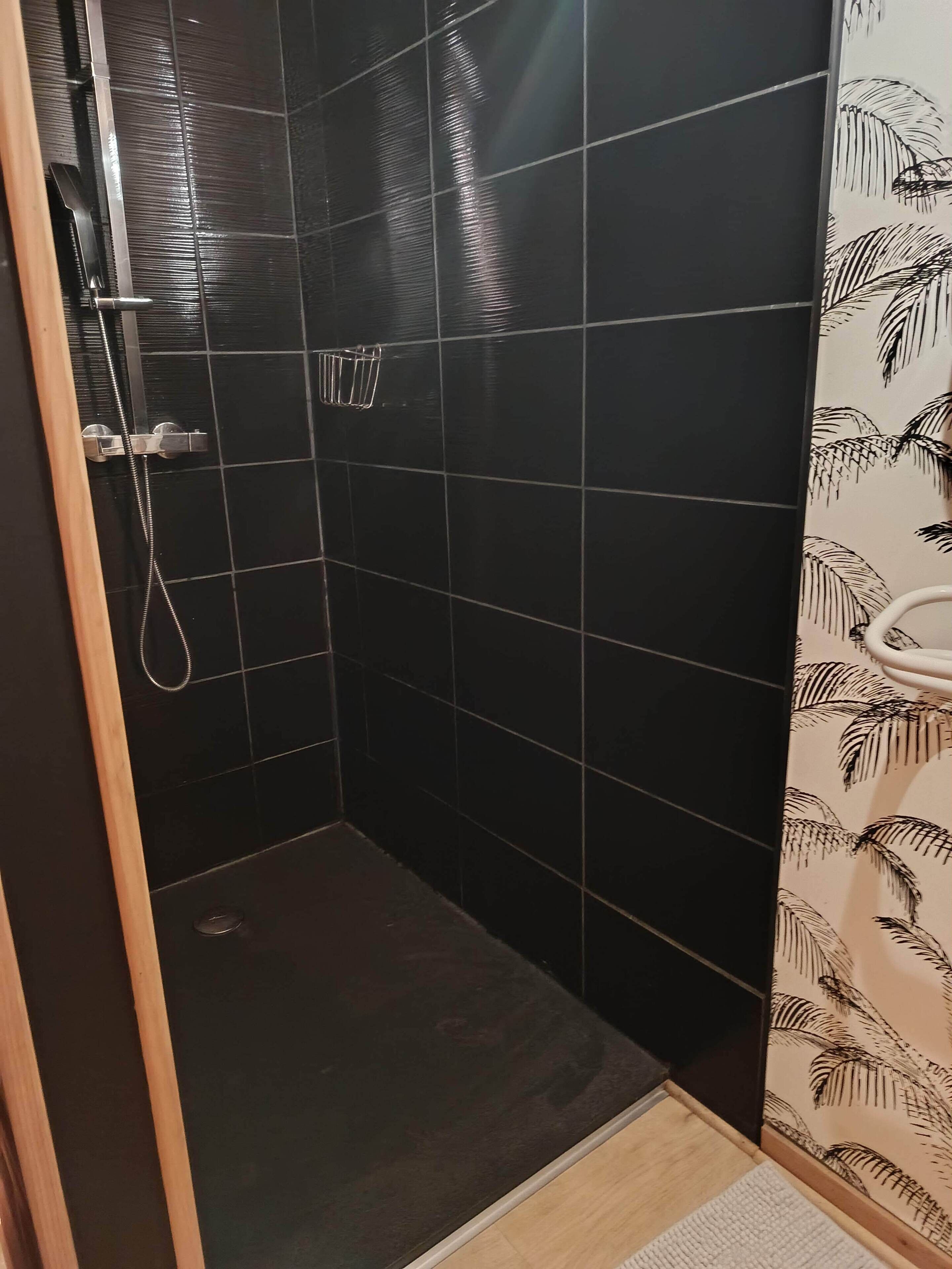 Een douche, een haardroger, handdoeken, zeep