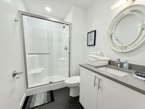 Bathroom - A historic 1,200 square foot loft in the heart of the Old Market with Howard Street view (Omaha)