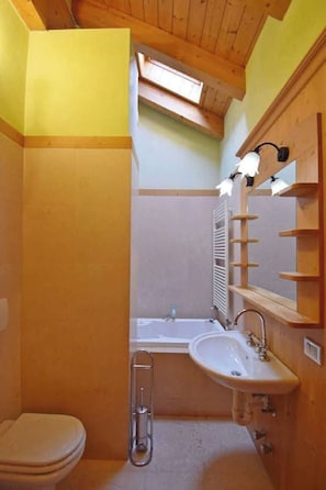 Ducha, bañera de hidromasaje, secador de pelo, toallas
