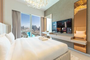 Apartment, City View | Premium bedding, memory-foam beds, in-room safe, blackout curtains - Burj Khalifa Luxury 2BR - High Floor (Dubai)