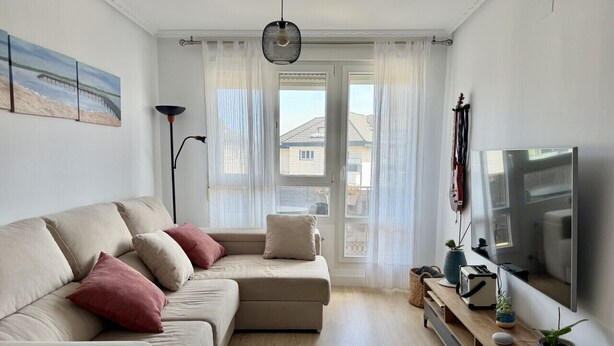 A living room with a sofa, TV, and plants. - Apartment Ria de Ajo 12021 (Ajo)