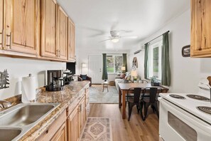 Fridge, microwave, oven, coffee/tea maker