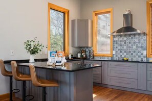 Fridge, microwave, oven, stovetop - Luxury Asheville Retreat •Theater • Game Room • Sauna • Hot Tub • Mountain Views (Asheville)