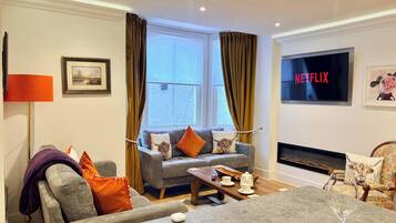 TV, fireplace, offices