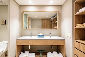 Ducha, secador de pelo, toallas y champú