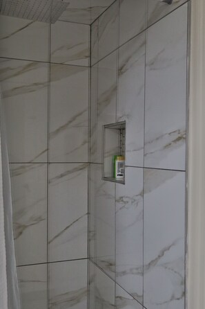 Shower, towels, toilet paper